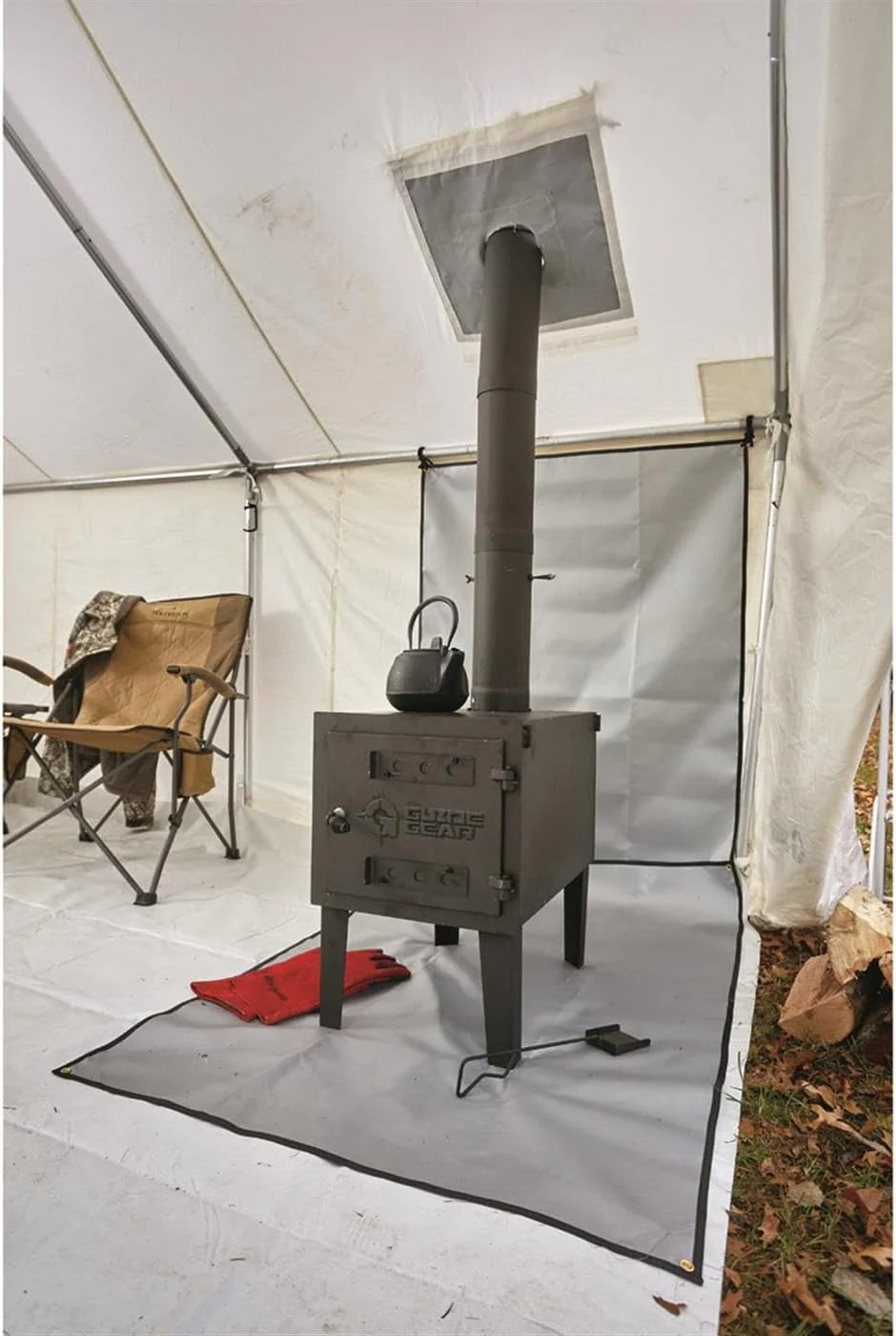 Guide Gear Large Outdoor Wood Burning Stove Portable with Chimney Pipe for Cooking. Camping. Tent. Hiking. Fishing. Backpacking