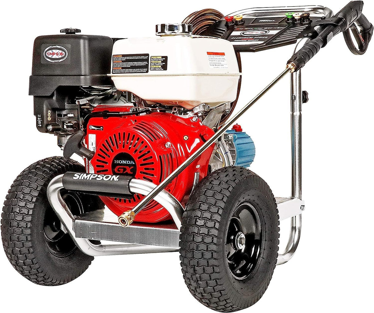 Cleaning ALH3425 Aluminum Series 3600 PSI Gas Pressure Washer. 2.5 GPM. Honda GX200 Engine. Includes Spray Gun and Extension Wand. 5 QC Nozzle Tips. 5/16-inch x 35-foot MorFlex Hose.