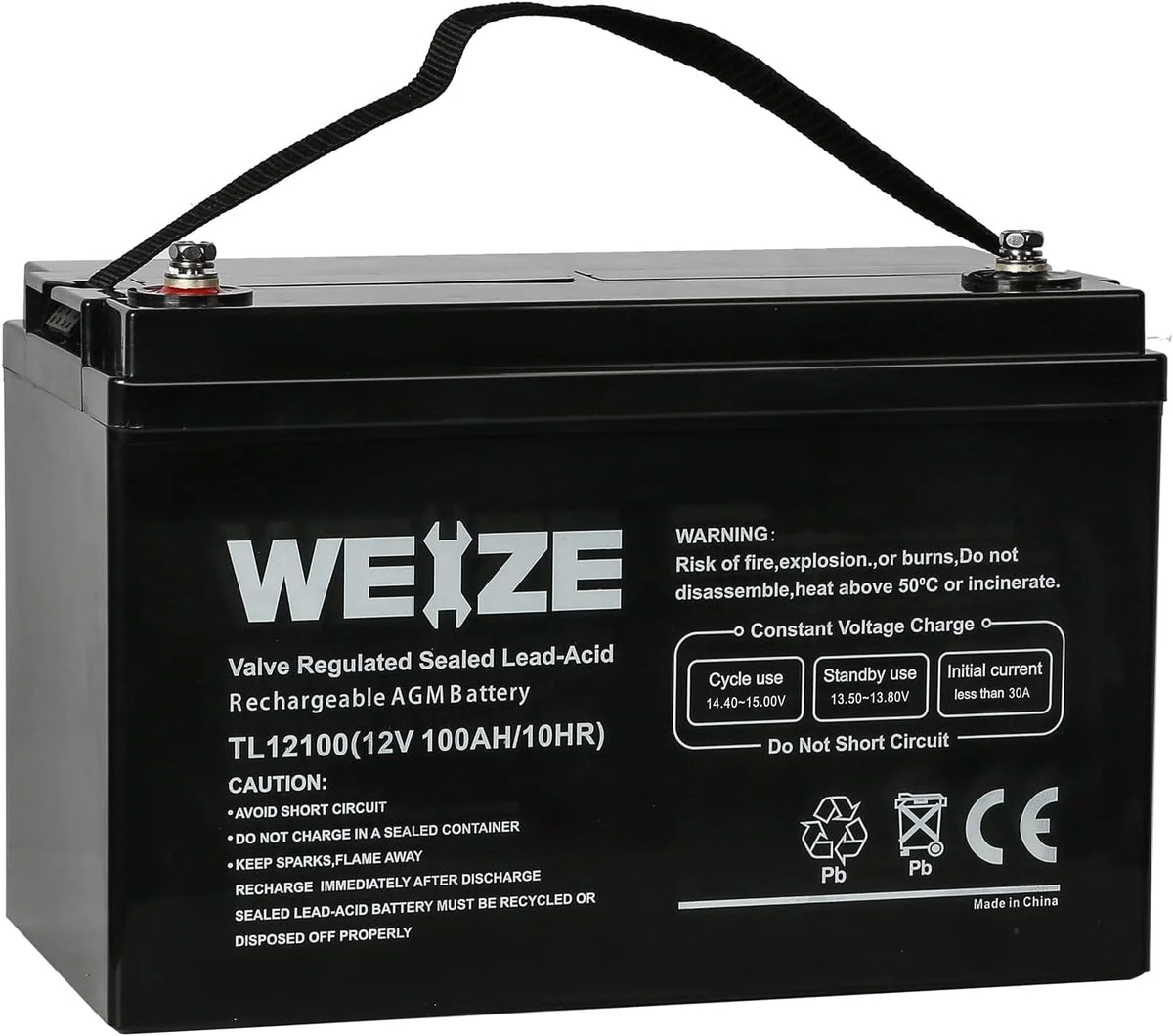 Deep Cycle AGM 12 Volt 100Ah Battery. Maintenance-Free. 3% Self-Discharge Rate. 1150A Max Discharge Current. Perfect for RV. Solar. Trolling Motor. Wind. Marine. Camping and Off-Grid System