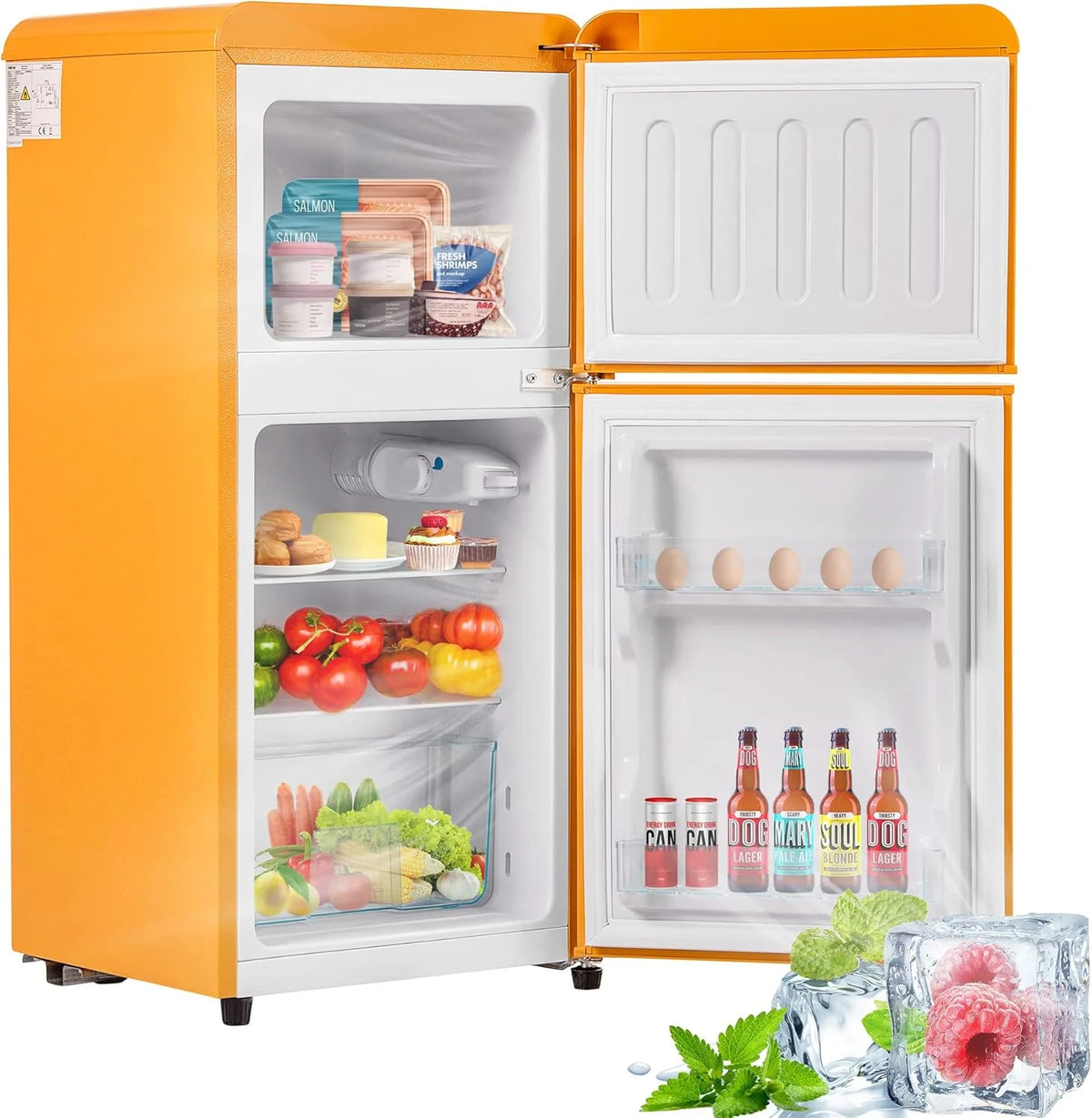 Merax Kühlschrank mit Gefrierfach. Kühl-Gefrierkombination. klein Kühlschrank mit 51L und Gefrierschrank 21L. Leise. LED. Glasablagen. Gemüsefach.