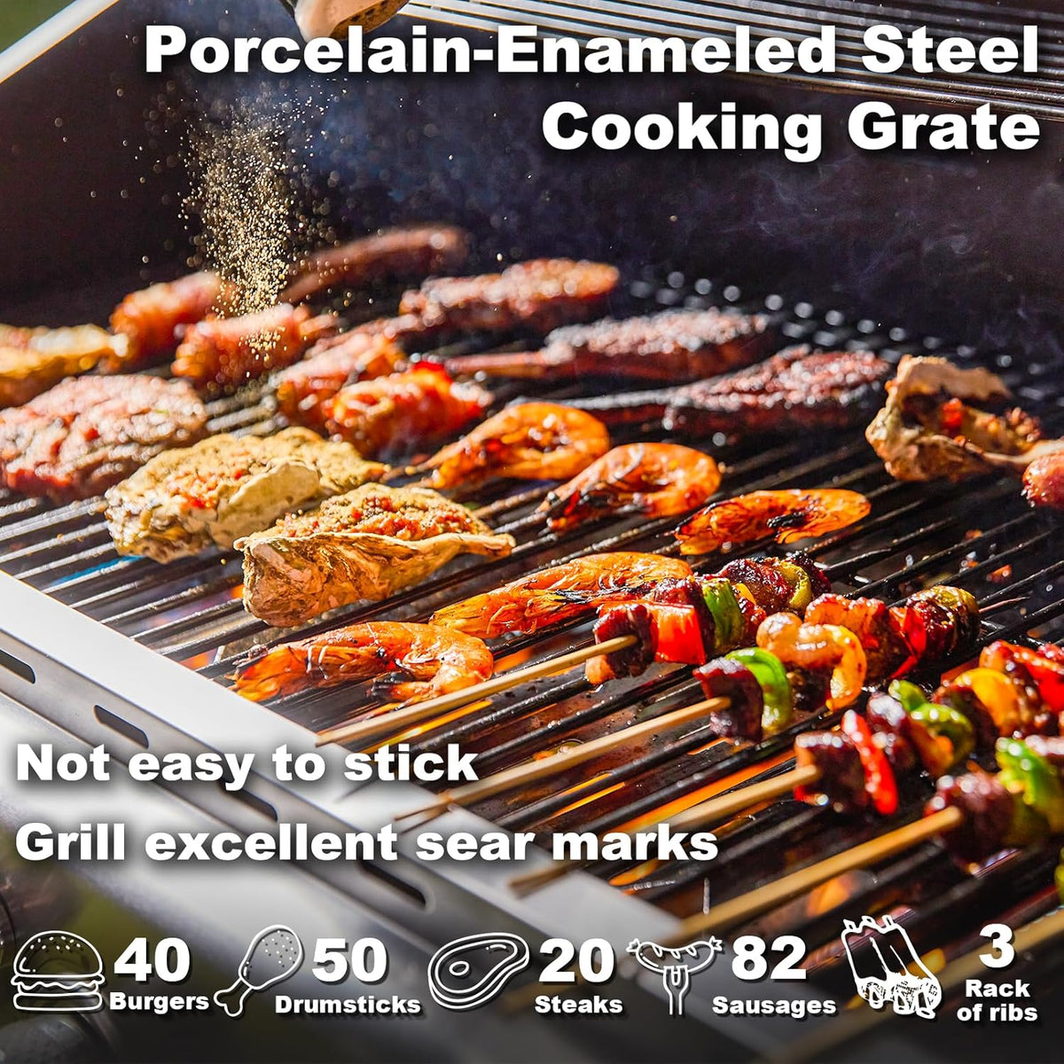 4-Burner Propane Gas Grill with Cast Iron Grates. Side Stove and 44.000 BTU Stainless Steel Burners