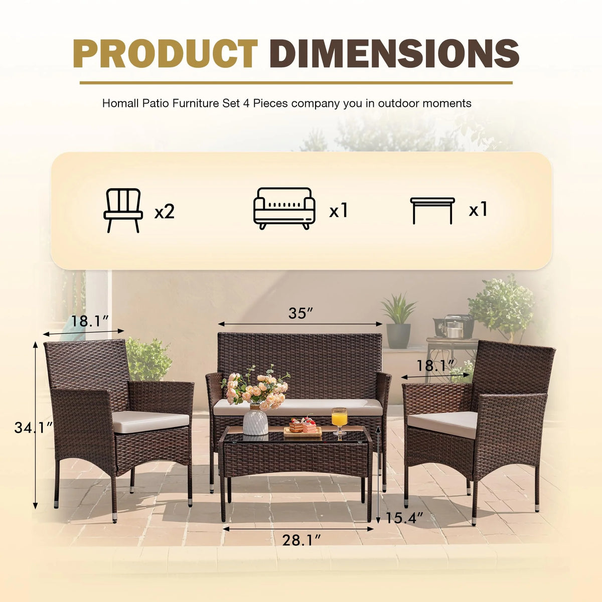 4-Piece Outdoor Patio Furniture Set. Rattan Wicker Chairs and Outdoor Seating Set