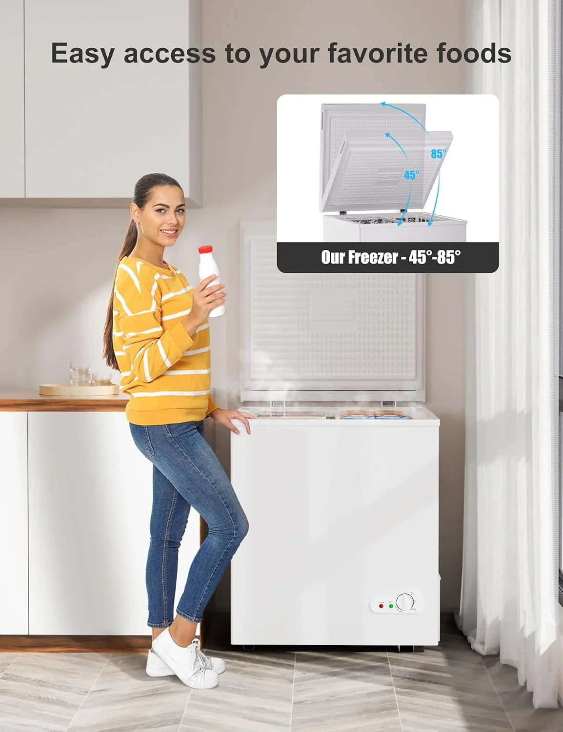 7.0 Cu Ft Chest Freezer - Energy Efficient & Quiet Mini Freezer with Adjustable Thermostat - Compact Deep Freezer for Home. Apartment. and Garage - Removable Basket & Defrost Drain