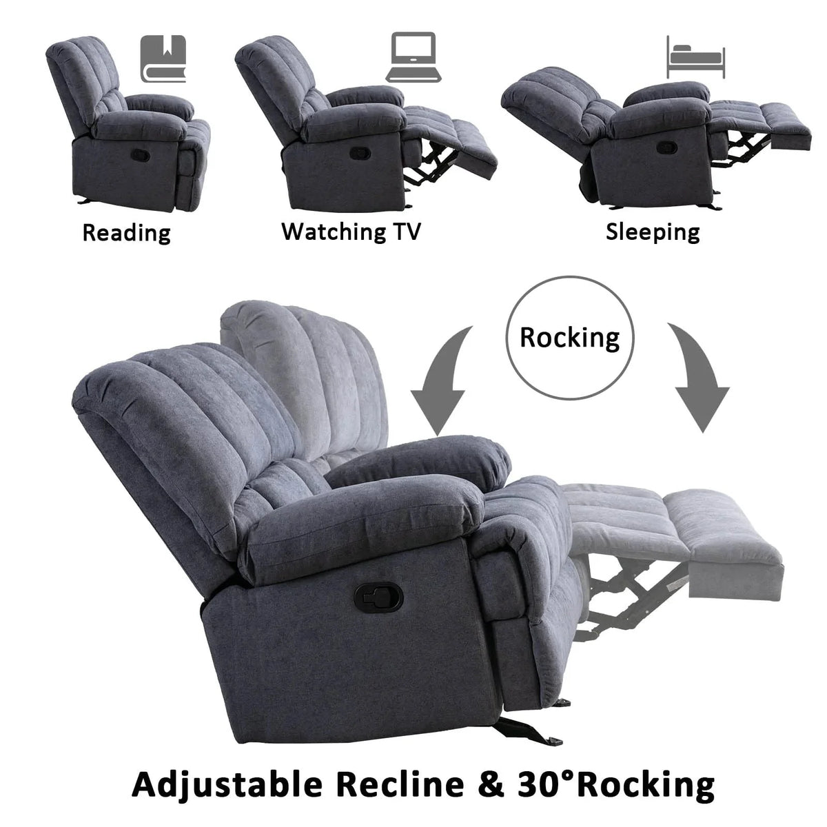 2025 Sillón mecedor sobredimensionado. sillón reclinable manual simple. sillón tapizado acolchonado. sillón mecedor para sala. asiento de teatro talla