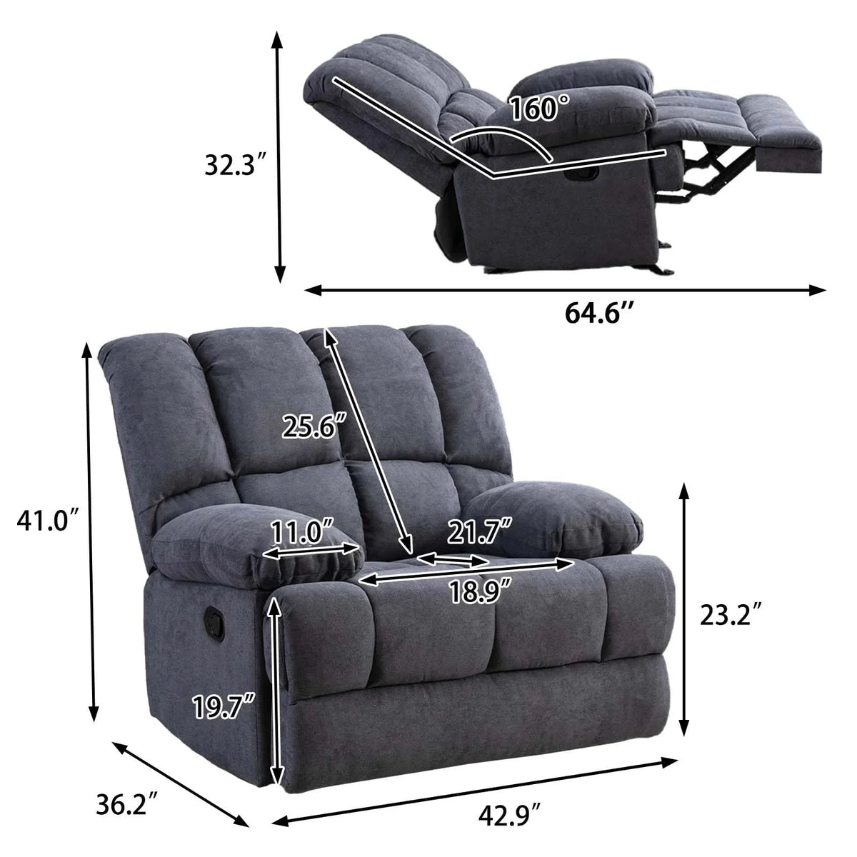 2025 Sillón mecedor sobredimensionado. sillón reclinable manual simple. sillón tapizado acolchonado. sillón mecedor para sala. asiento de teatro talla