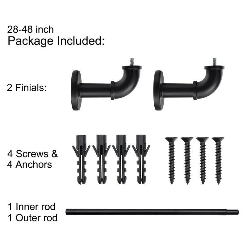 1 Inch Industrial Curtain Rods for Windows. Blackout Wrap-Around Rods. Rustic Matte Black