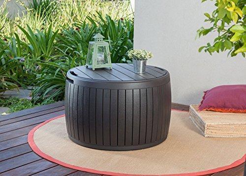 37 Gallon Round Deck Box. Patio Table for Outdoor Cushion Storage. Brown
