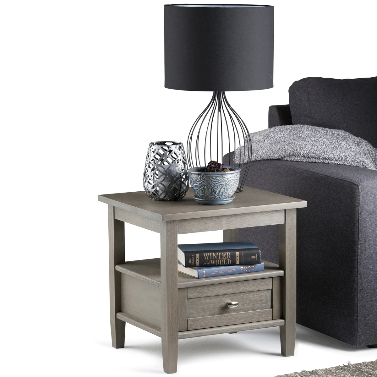 20 Inch Wide Solid Wood Rectangle End Table. Transitional Side Table
