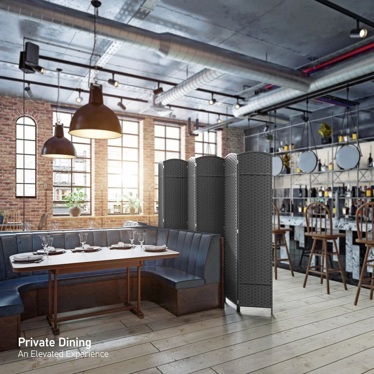 6 Panel Room Divider. 6ft Tall Extra Wide Folding Privacy Screen with Hand-Woven Mesh Panels