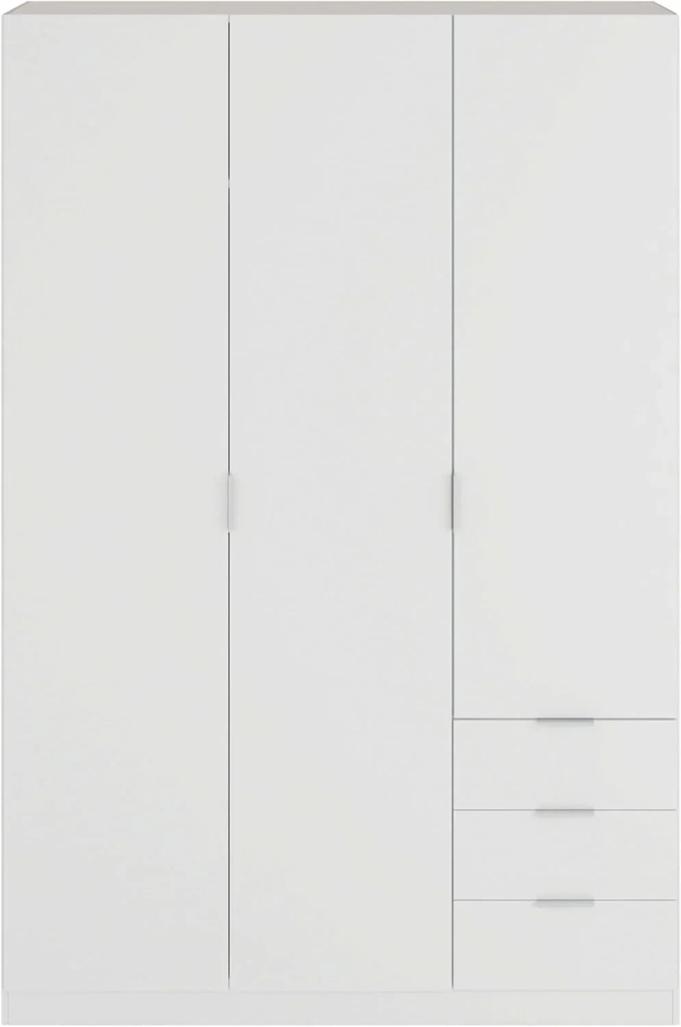 Habitdesign Three Door and Three Drawer Wardrobe Closet. Artic White Finish. Measurements: 121 cm (W) x 180 cm (H) x 52 cm (D)