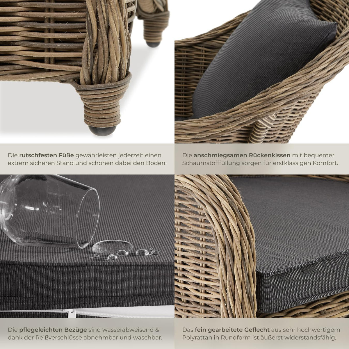tectake Alu Polyrattan Gartenstuhl 2er Set. Gartenmöbel Set mit 2 Sessel. wetterfest. Rattan Gartensessel mit weichen Sitzpolster. abziehbarer und