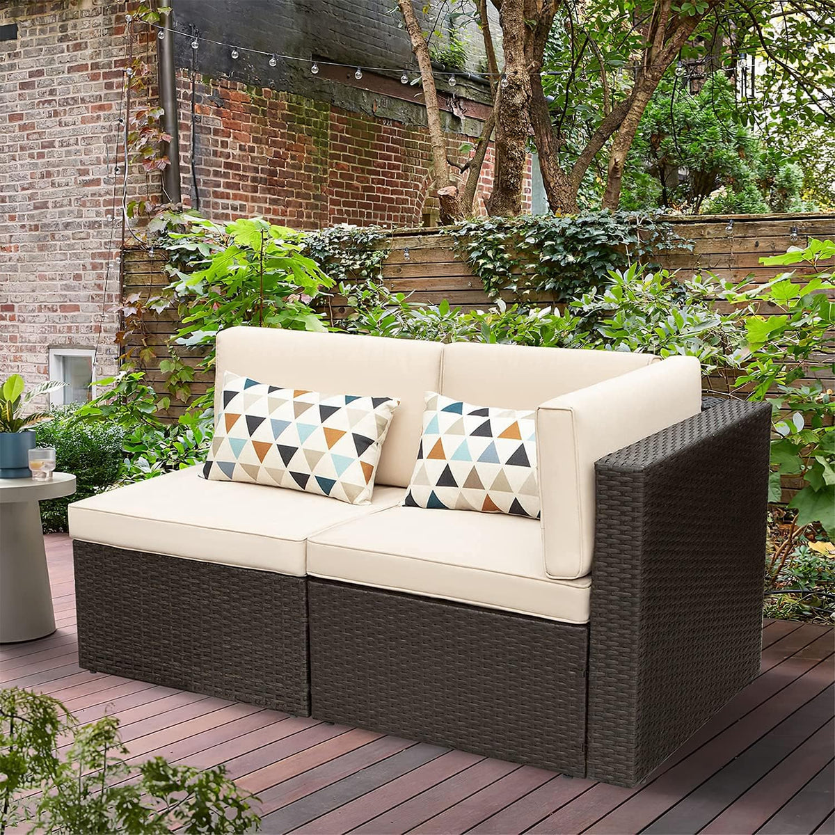 5-Piece All-Weather Patio Furniture Set with Cushions. Outdoor Wicker Conversation Sofa Set for Garden. Deck & Backyard