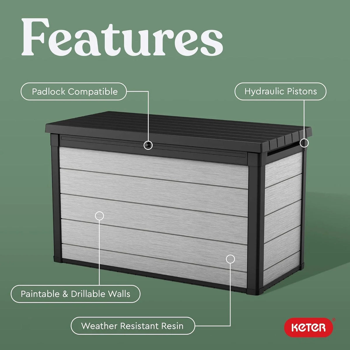 200 Gallon Resin Deck Box. Extra Large Outdoor Storage Container for Patio. Garden. Yard and Pool Area
