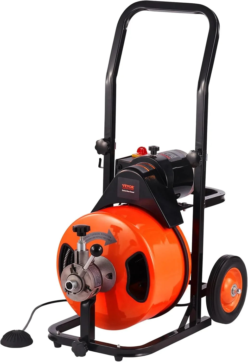 100FT x 1/2-Inch Drain Cleaner Machine. Auto-Feed Sewer Snake with 4 Cutters and Foot Switch for 1-4 Inch Pipes