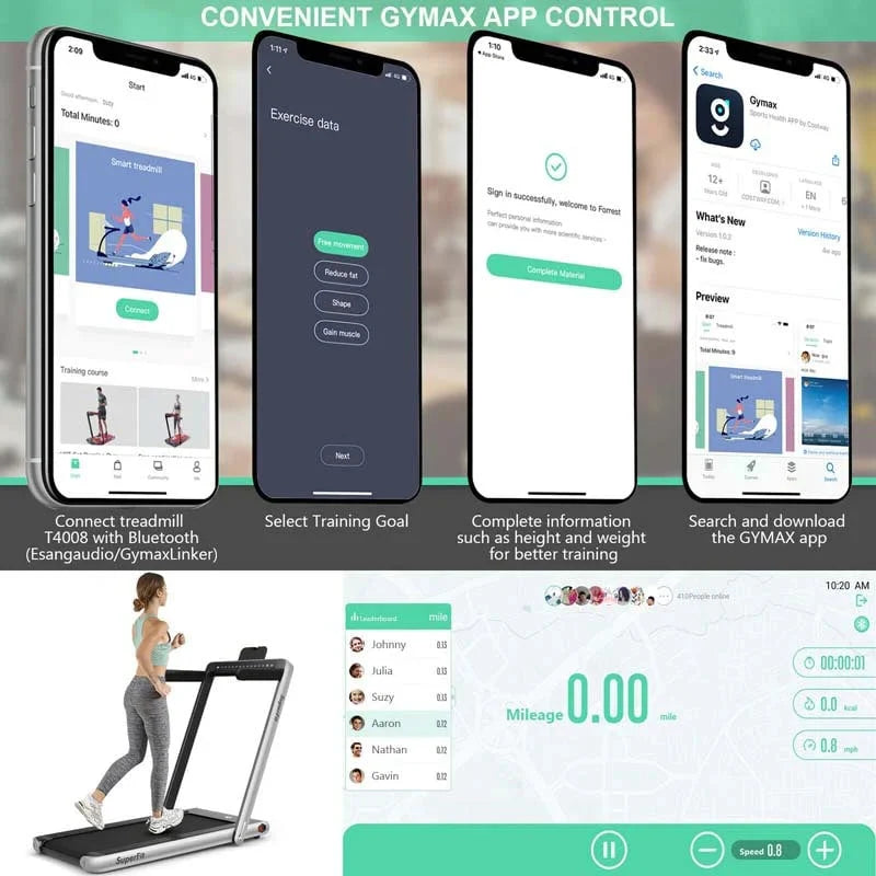 2-in-1 Folding Electric Treadmill. 2.25 HP. Under-Desk. with Dual Display and Smart App Control