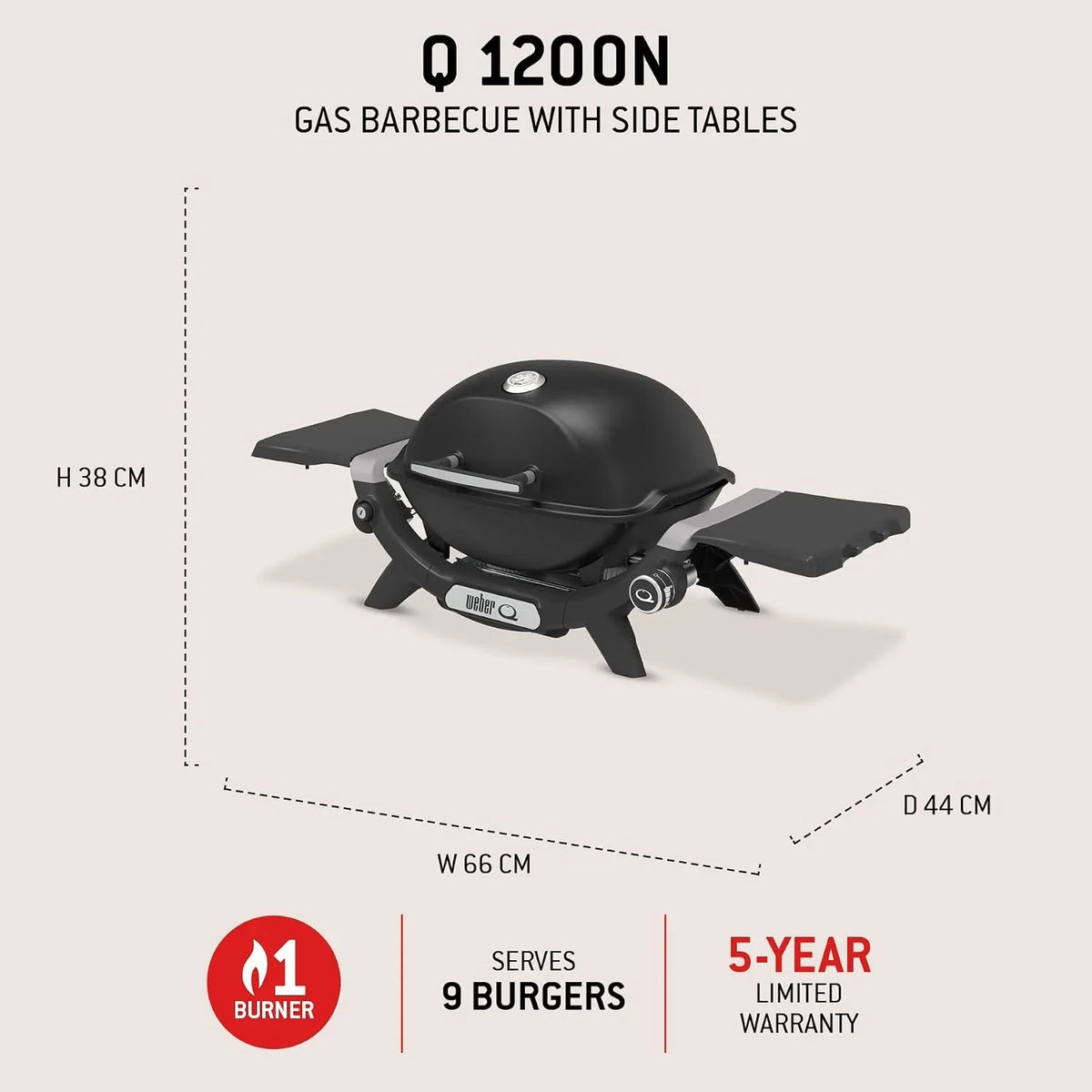 Weber Q 1200N Gasgrill mit Seitentischen/leichter Grill für Camping. Terrassen & Balkone mit Hochleistungsbrenner. porzellanemaillierten Gussrosten &
