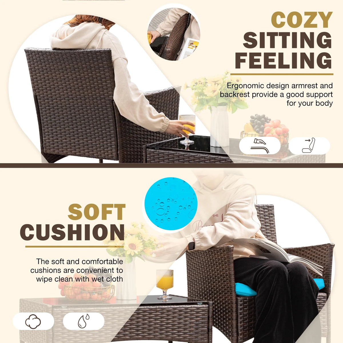 4-Piece Outdoor Patio Furniture Set. Rattan Wicker Chairs and Outdoor Seating Set