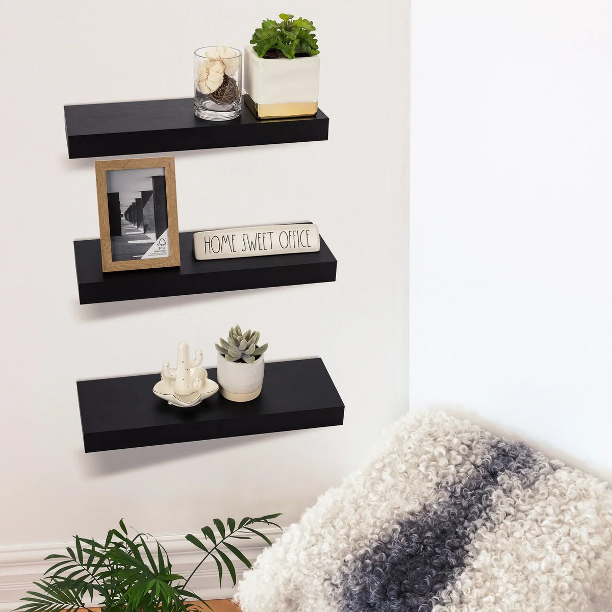 16 Inch Floating Wall Shelves. 3 Pack Farmhouse Hanging Display and Storage Shelves