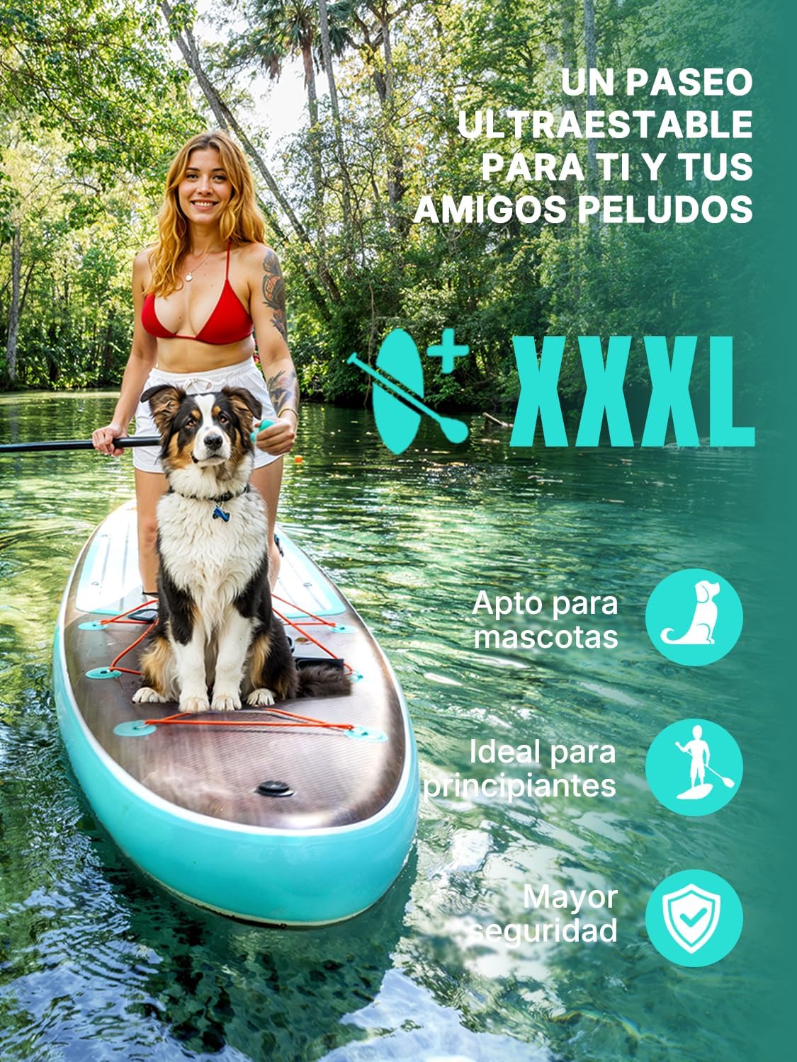 Niphean (Extra Grande) Tabla Paddle Surf Hinchable para 2+1 Personas/Familia. Paddle Surf con (Apto para Principiantes) Aleta Equilibrada. Funda