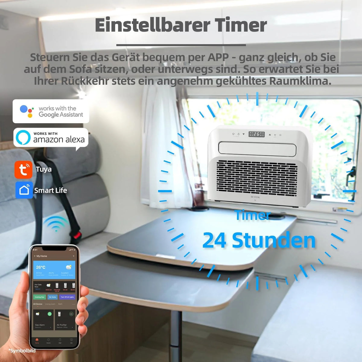 BE COOL BC5CSKL26 3in1 Mini Split Klimaanlage 5000 BTU mit WiFi. App-Steuerung. Kühlen. Lüften. Entfeuchten. 24h Timer. Schlafmodus. für Räume bis 12