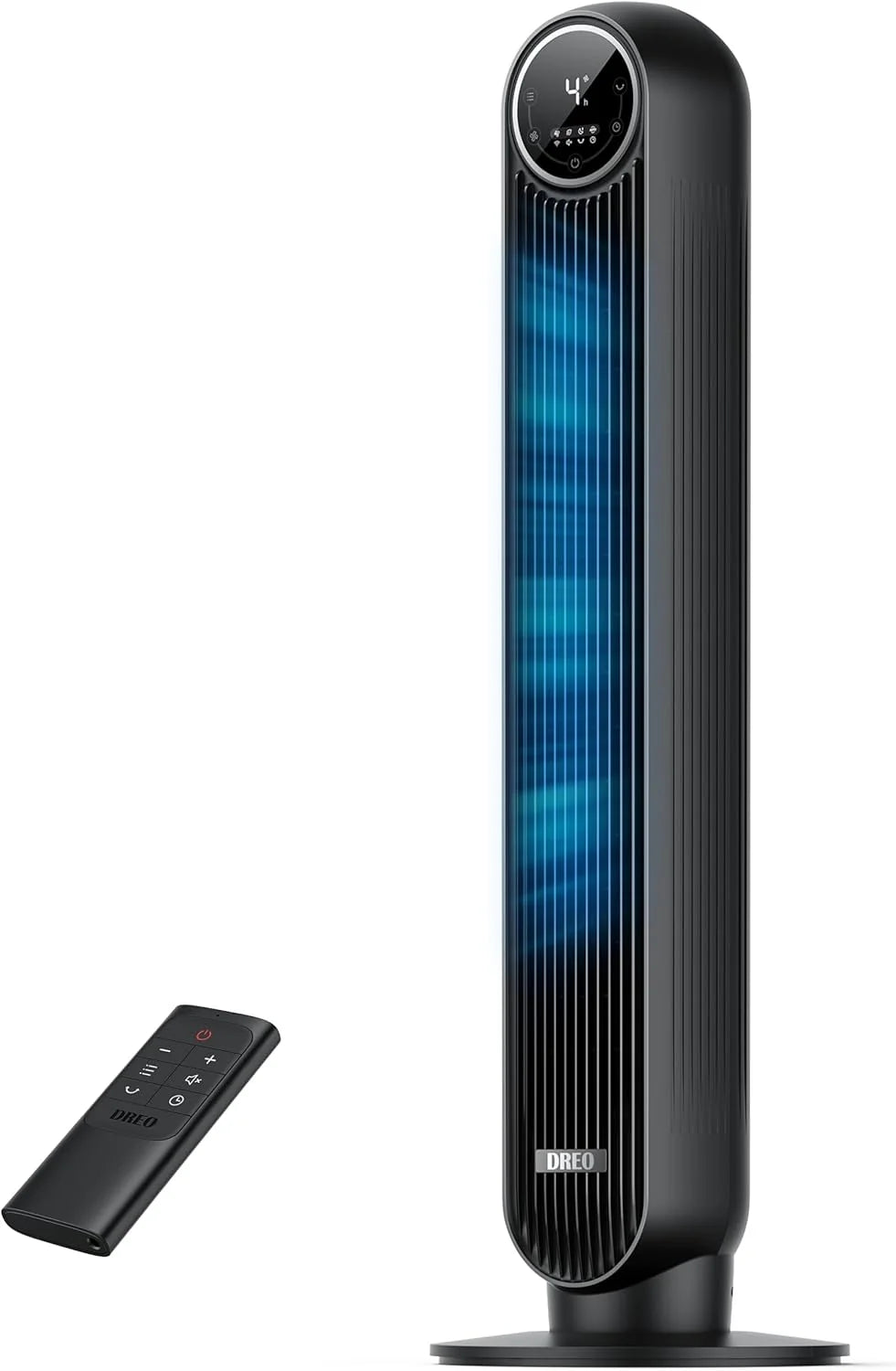 Dreo 20dB Ventilador de Pie Silencioso. Ventiladores de Torre con Velocidad de 7.6 m/s. 4 Velocidades. Rotación de 90°. Temporizador de 8 Horas.