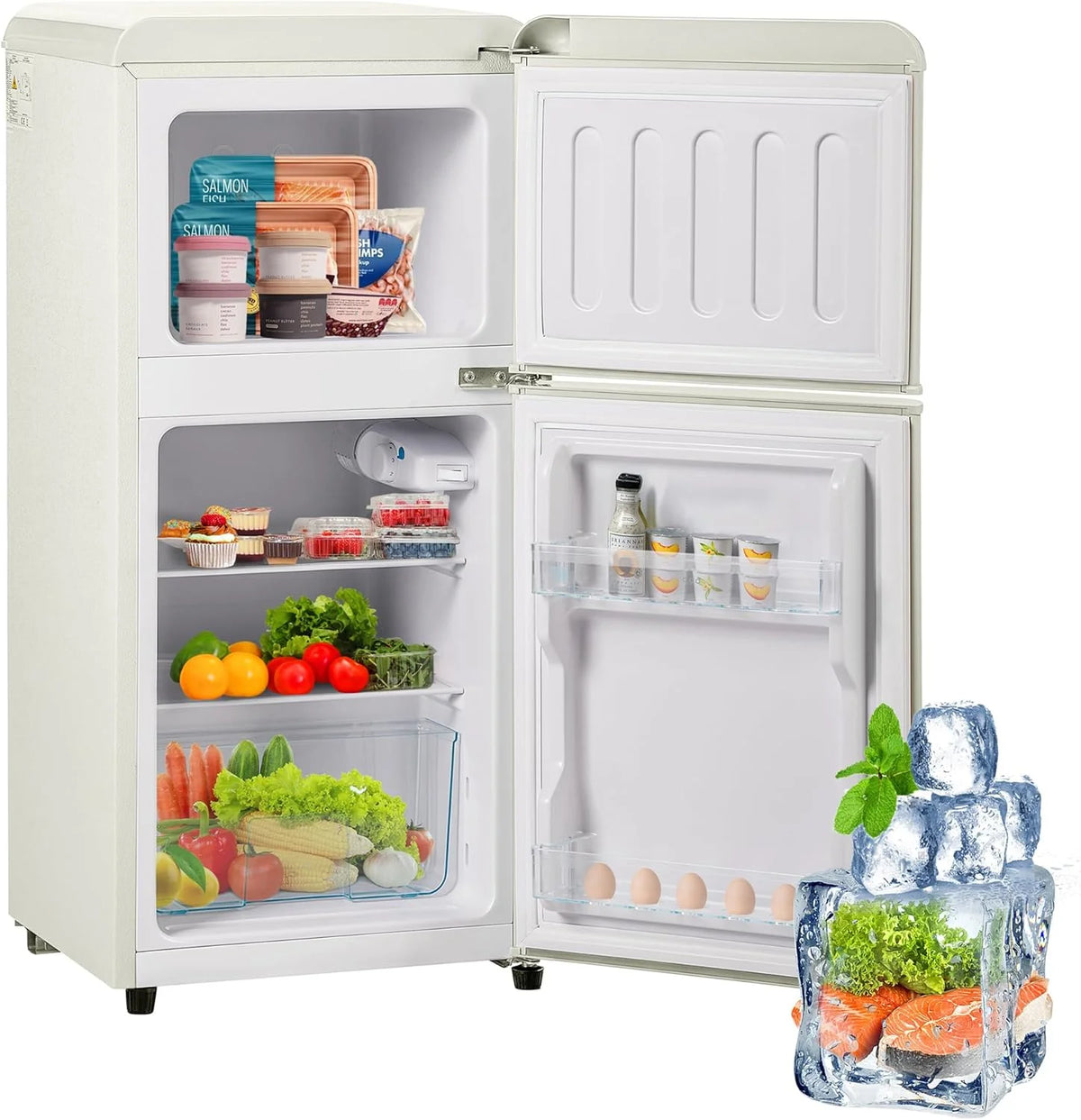 Merax Kühlschrank mit Gefrierfach. Kühl-Gefrierkombination. klein Kühlschrank mit 51L und Gefrierschrank 21L. Leise. LED. Glasablagen. Gemüsefach.
