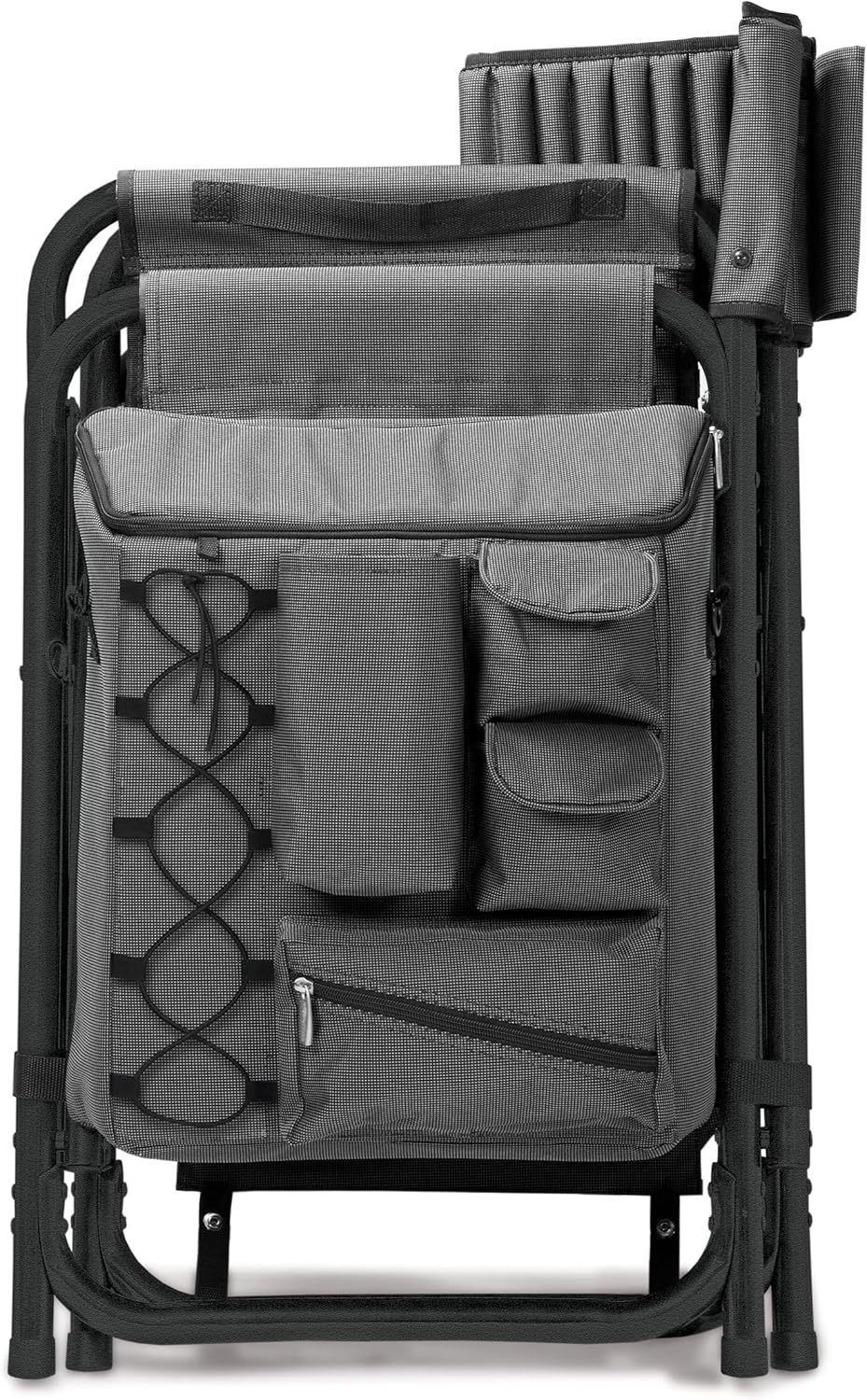 The Picnic Time brand's outdoor folding chairs with a unique design feature a grey base and a black frame. The dimensions are 33 x 7 x 21.