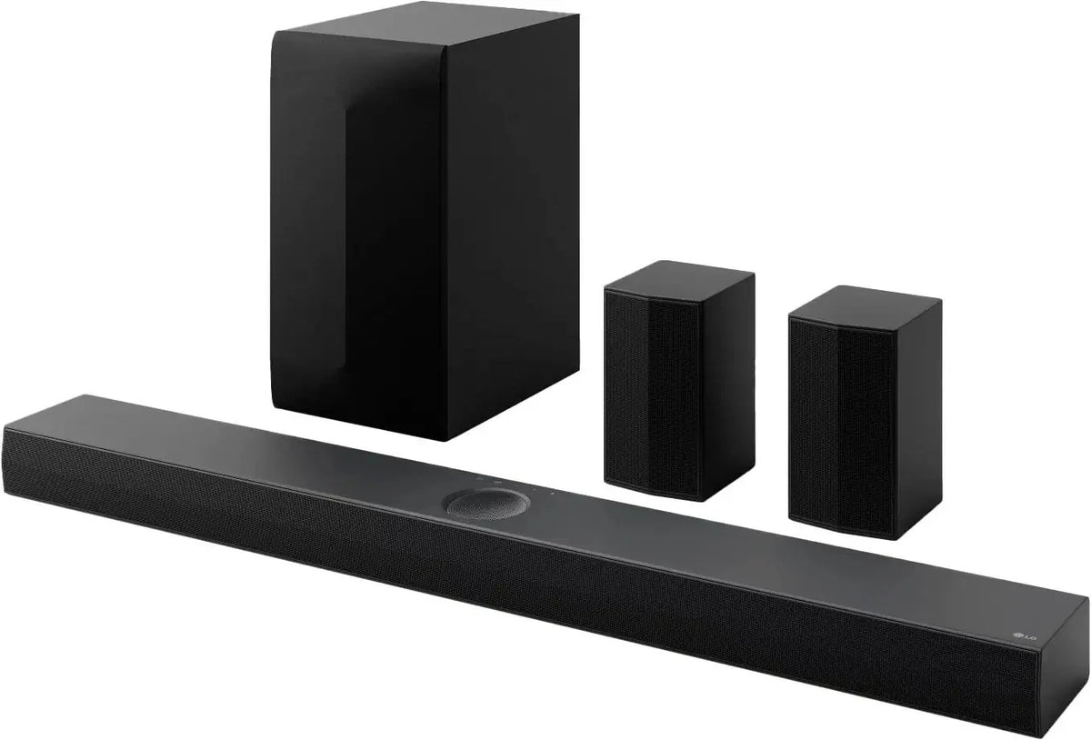 5.1.1-Channel Home Theater Soundbar with Wireless Subwoofer and Rear Speakers. Dolby Atmos Surround Sound. Black