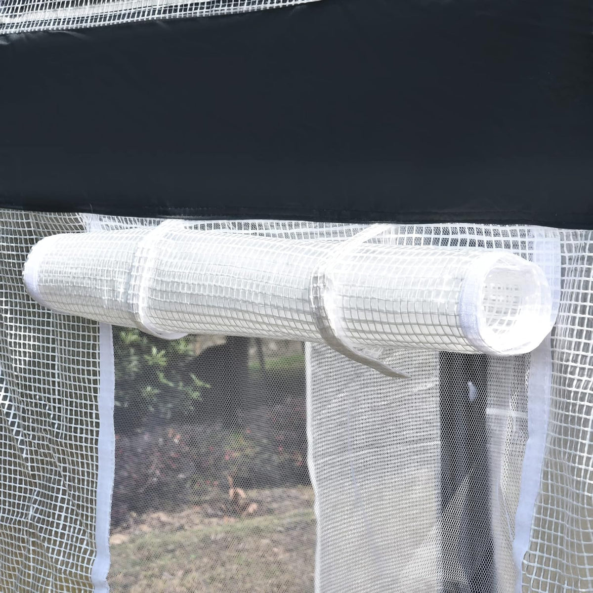 A 20-foot x 10-foot x 9-foot walk-in green house with an outdoor garden greenhouse. equipped with 6 roll-up windows. 2 zipper doors and a rain cover. in white color.