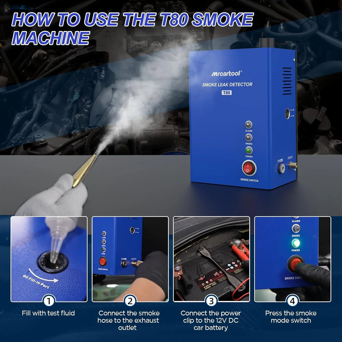 Smoke machine leakage tester. 12-volt DC car smoke machine leakage detector. equipped with an air flow meter and an oil level gauge. suitable for all vehicles.