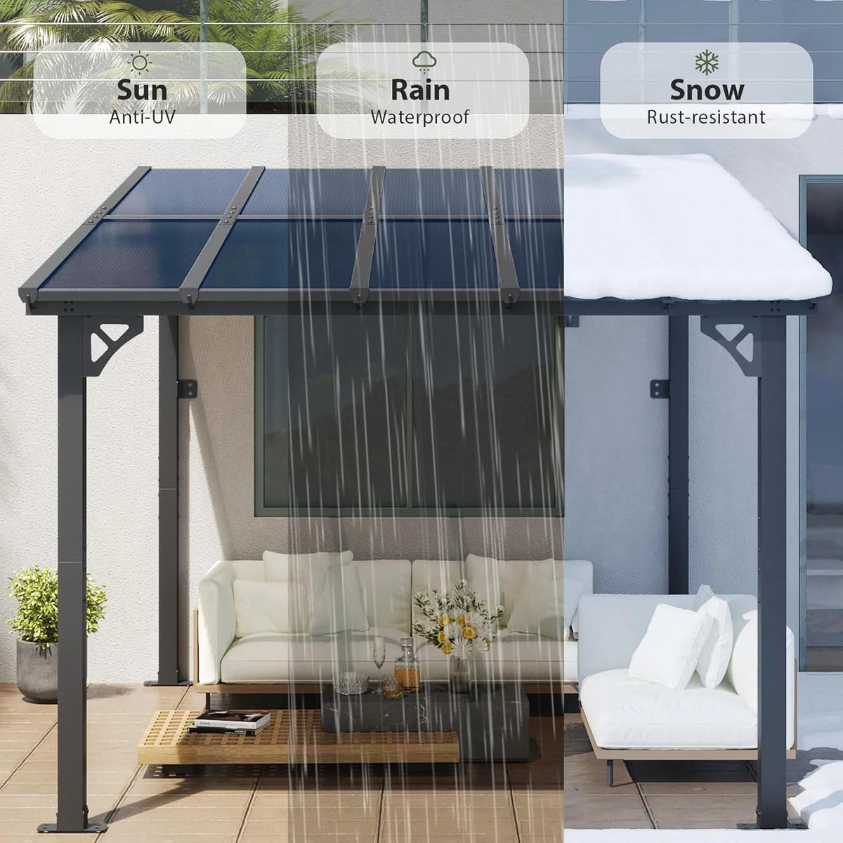 10' x 12' Gazebo for Patio. Gazebo Pergola with Sloped Roof. Large Wall-Mounted Heavy Duty Awnings. for Backyard. Deck. Patio