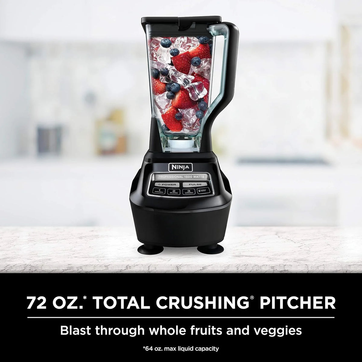 1500W Blender and Food Processor System with 72-Oz. Pitcher. 64-Oz. Bowl and 16-Oz. To-Go Cups. Black