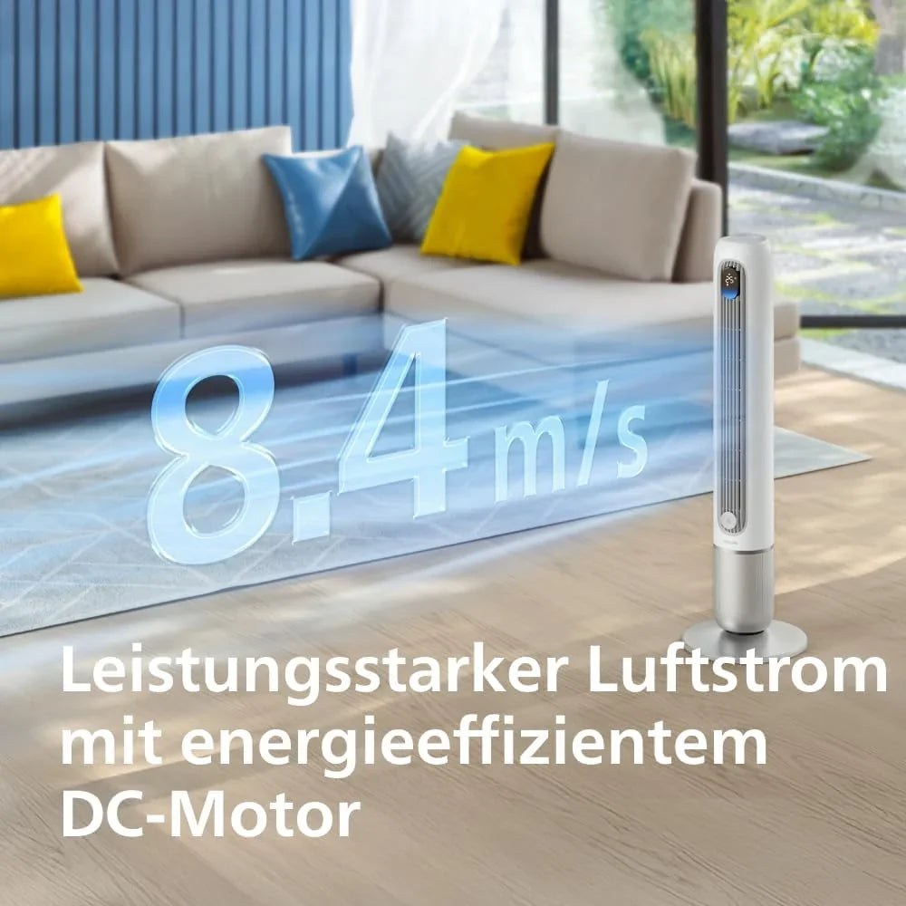 Philips Smarter Turmventilator 7000 Series – 8.4 m/s stark. ultraleise 22 dB. energieeffizient. App & Fernbedienung. Wlan. 12 Stufen. Schlafmodus.