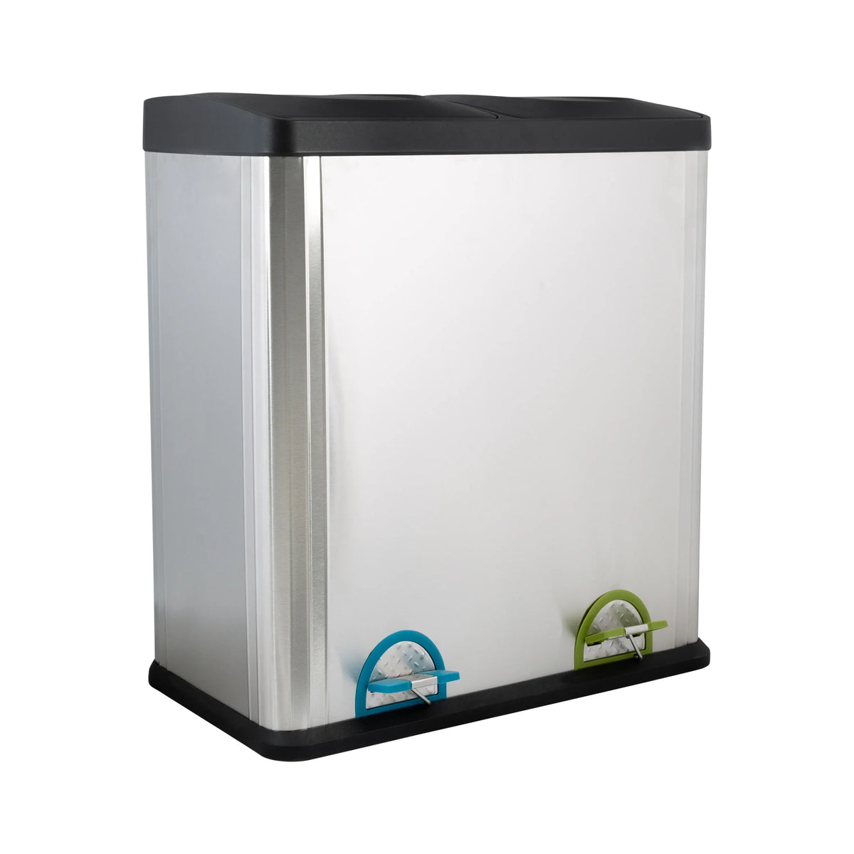 60L 2 Compartment Stainless Steel Recycling Bin. Dual Section Trash Sorter Container for Kitchen. Home & Office