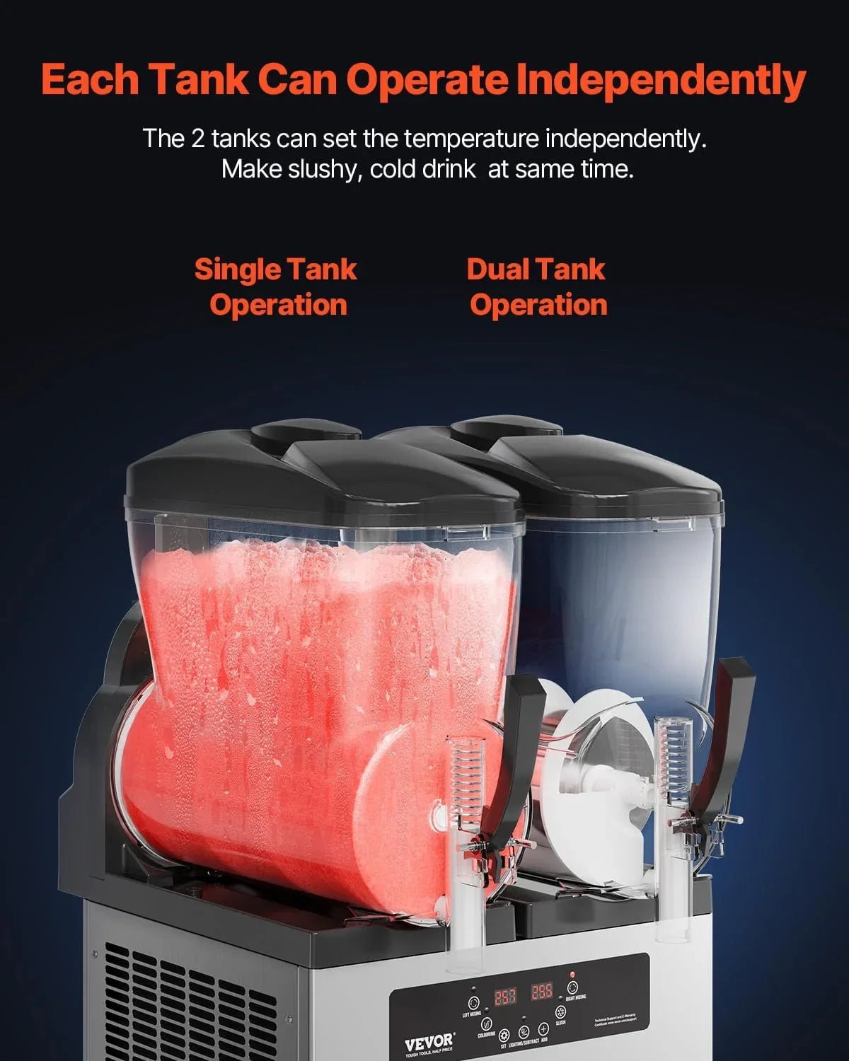 VEVOR kommerzielle Slusheis Maschine 12 L x 2 Doppeltank-Maschine für gefrorene Getränke. 96 Tassen Edelstahl Slush-Eis-Maschine mit Tastenfeld