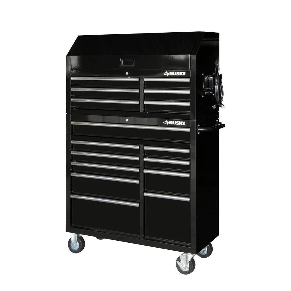 41-Inch Tool Chest and Cabinet Combo - 16-Drawer Rolling Tool Storage. Gloss Black