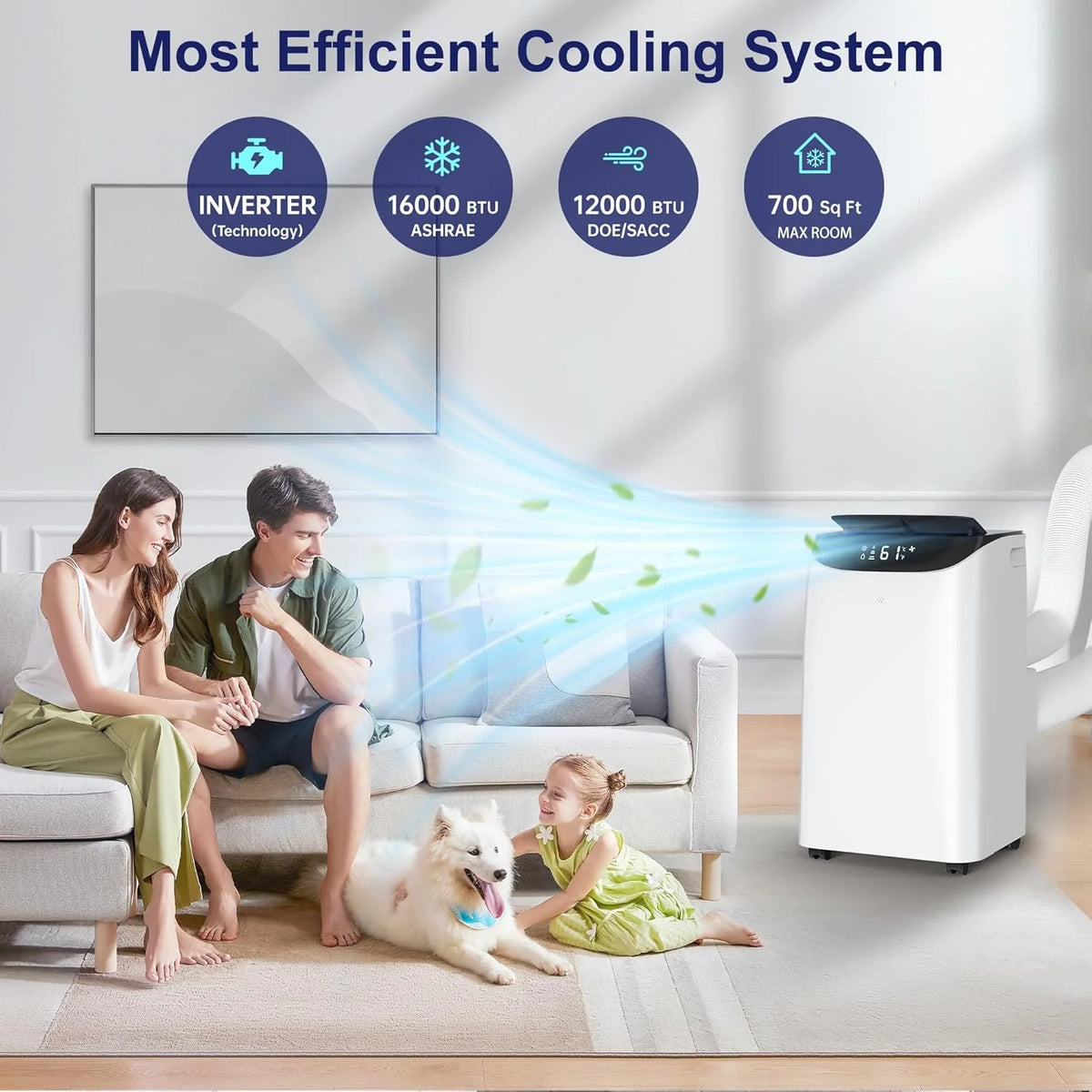 Inverter 16000BTU Portable Air Conditioners with Remote. Free Stand Cooling Portable AC Unit for Room up to 800 sq.ft. with Dehumidifier & Fan. Dual Hose. Quiet Sleep Mode(45dB). Windows Kit