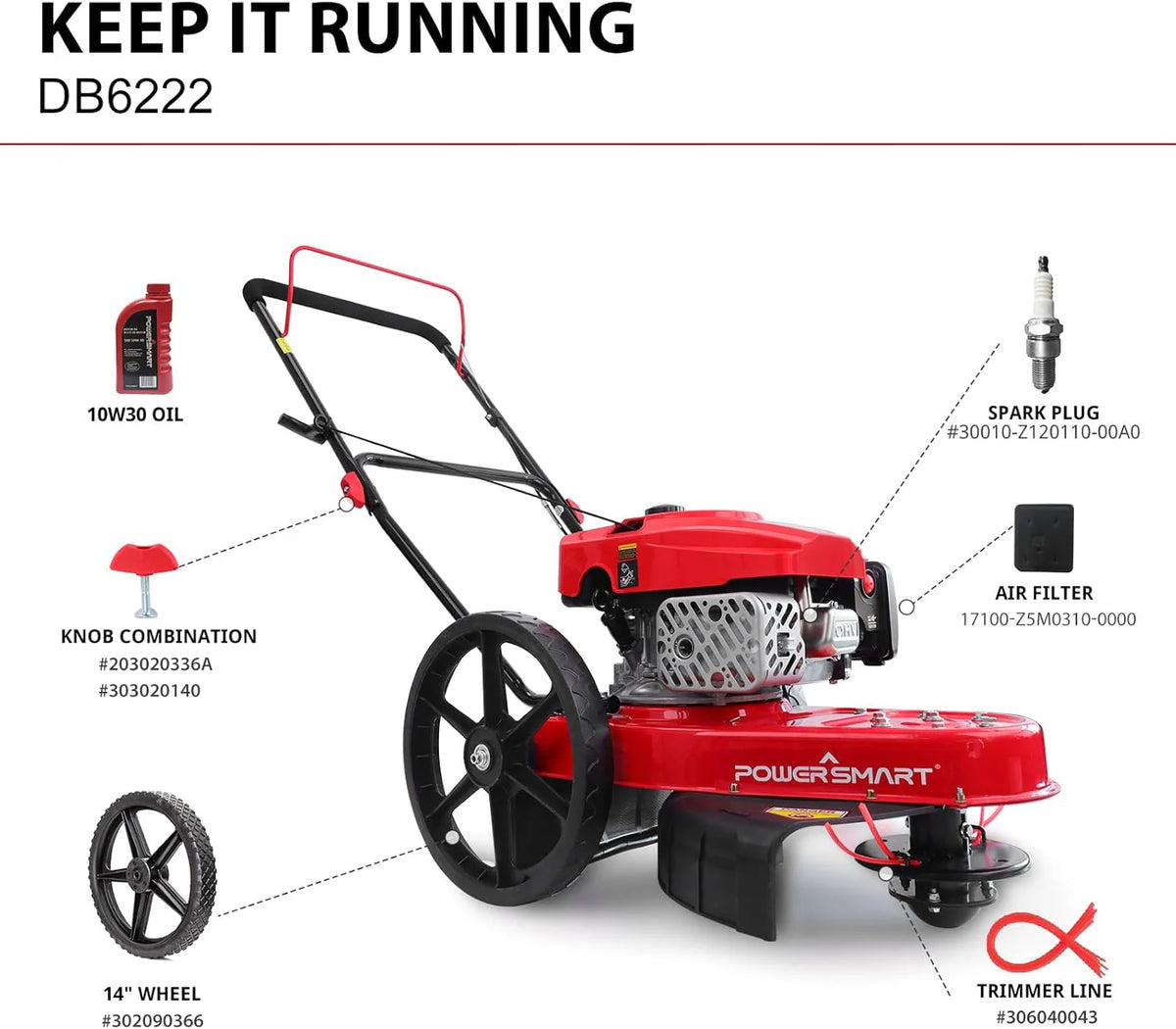 Gas Walk Behind String Trimmer 22-Inch with High Wheels (DB6222)