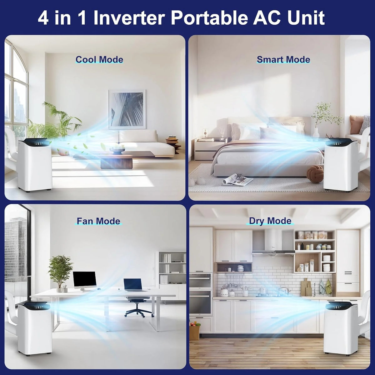 Inverter 16000BTU Portable Air Conditioners with Remote. Free Stand Cooling Portable AC Unit for Room up to 800 sq.ft. with Dehumidifier & Fan. Dual Hose. Quiet Sleep Mode(45dB). Windows Kit