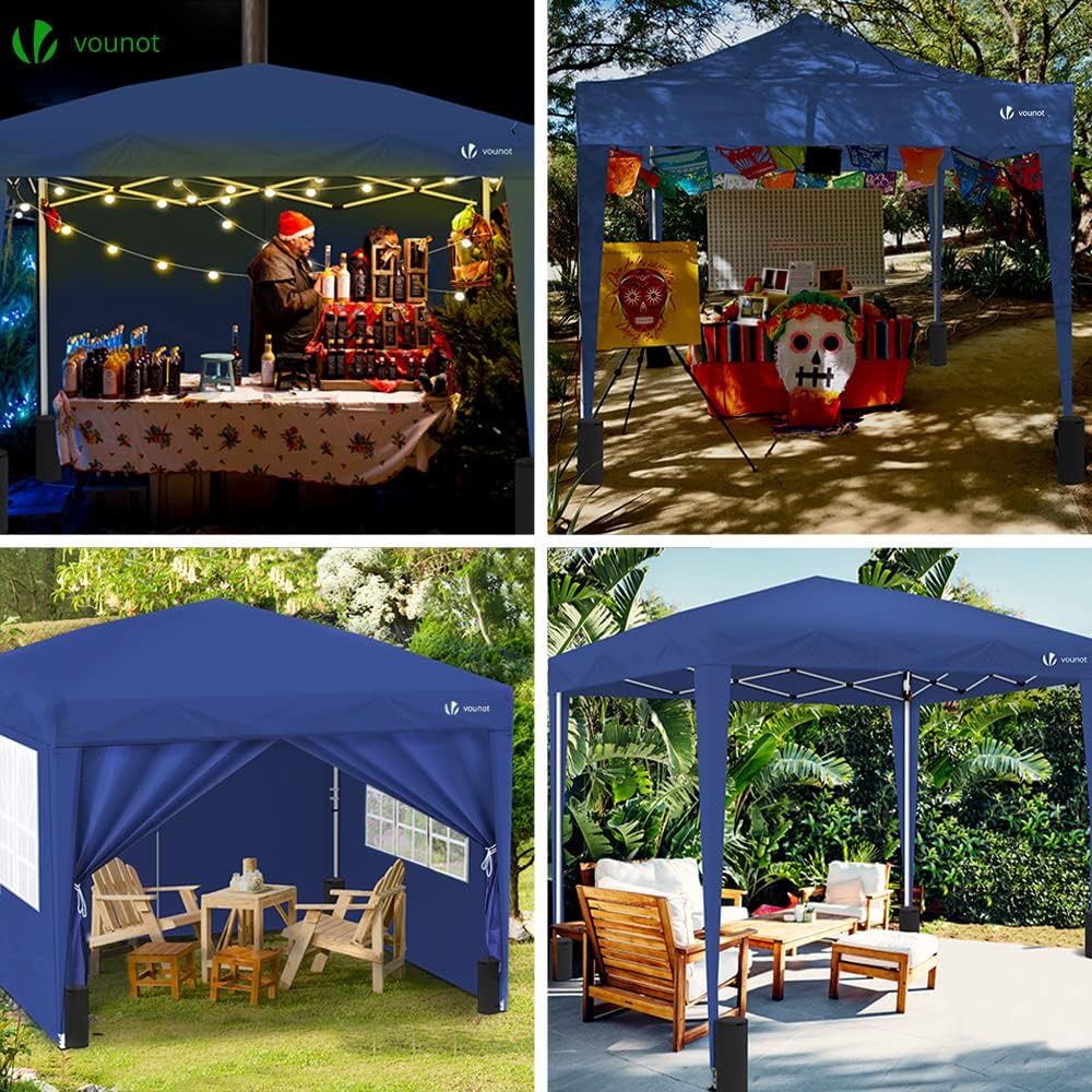 VOUNOT Carpa Plegable Gazebo 3x3m con 4 Paredes y 4 Bolsas de Arena. Cenador Pabellón de Jardín para Camping. Fiestas. Exterior. Color Azul