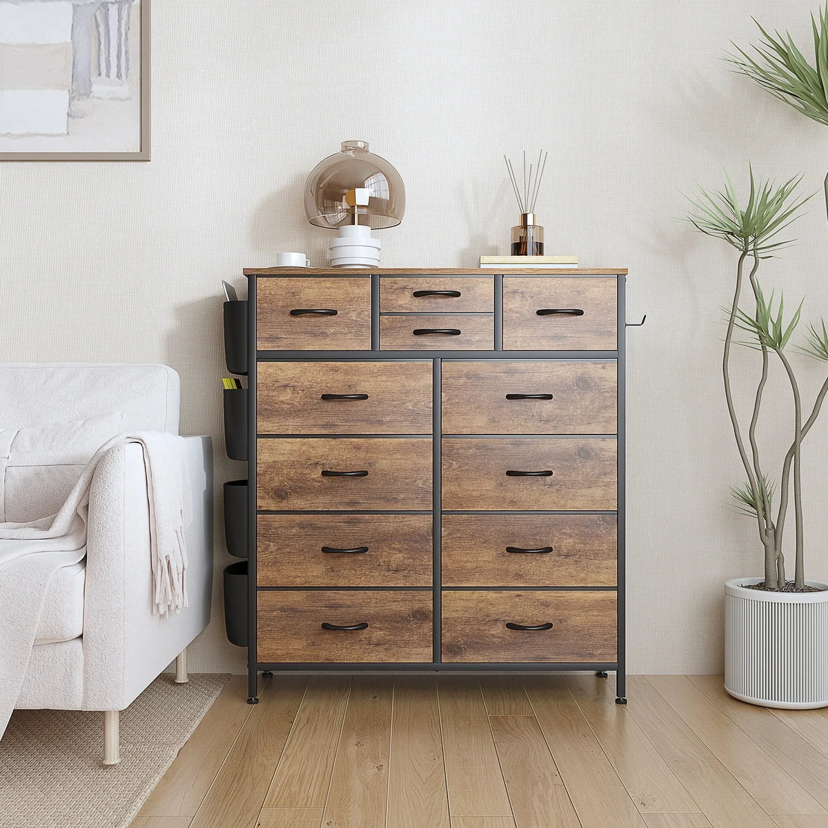 12 Drawer Fabric Dresser. Tall Bedroom Chest of Drawers with Storage
