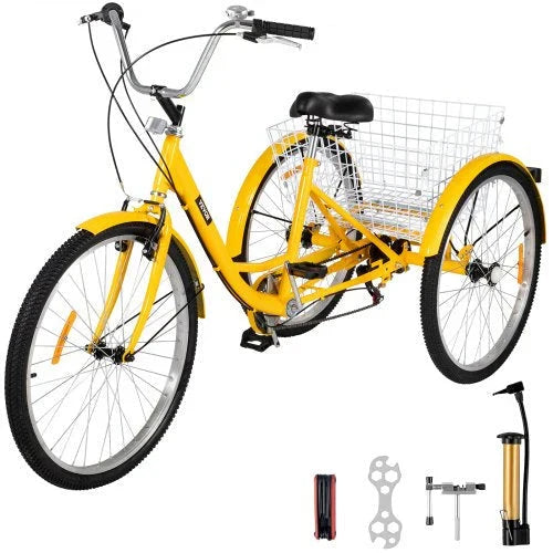 2025 Triciclo para adultos de 26 pulgadas. 7 velocidades. triciclo con canasta para paseos y compras