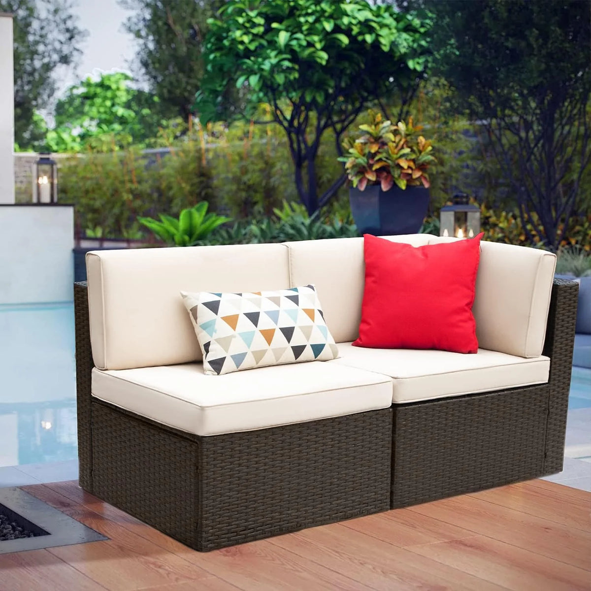 5-Piece All-Weather Patio Furniture Set with Cushions. Outdoor Wicker Conversation Sofa Set for Garden. Deck & Backyard