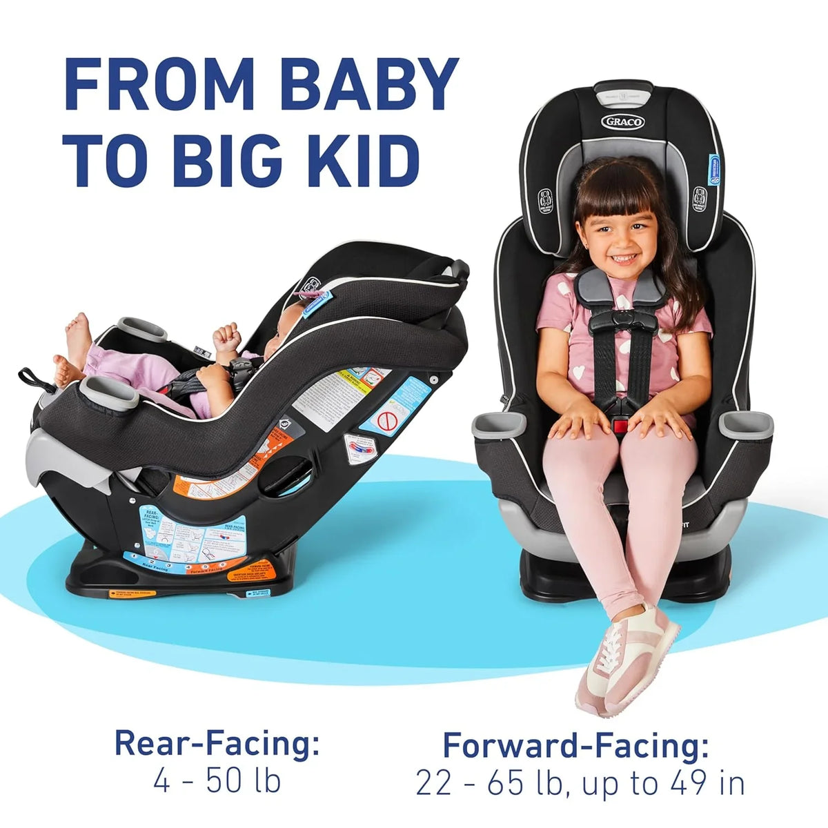 Extend2Fit Convertible Baby Car Seat. Rear and Forward Facing. Adjustable Extension Panel for Extra Legroom. Gotham