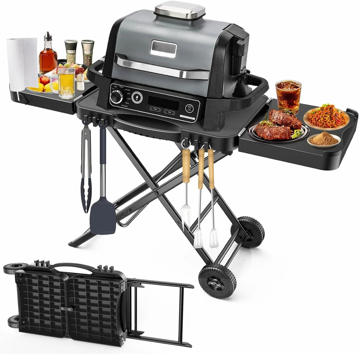 Outdoor Grill Table Cart 57x24x35. Outdoor Kitchen Island with Storage & Large Tabletop for Blackstone Griddle. Ooni Pizza Oven. Ninja Woodfire Grill. BBQ Station. Dining Cart. Rolling BBQ Table