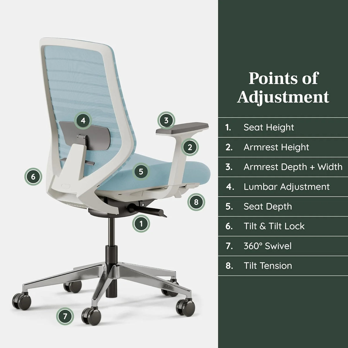 Ergonomic office chair - A versatile office chair with adjustable lumbar support. breathable mesh backrest. and stable wheels - Experience the best comfort and support - Sapphire color