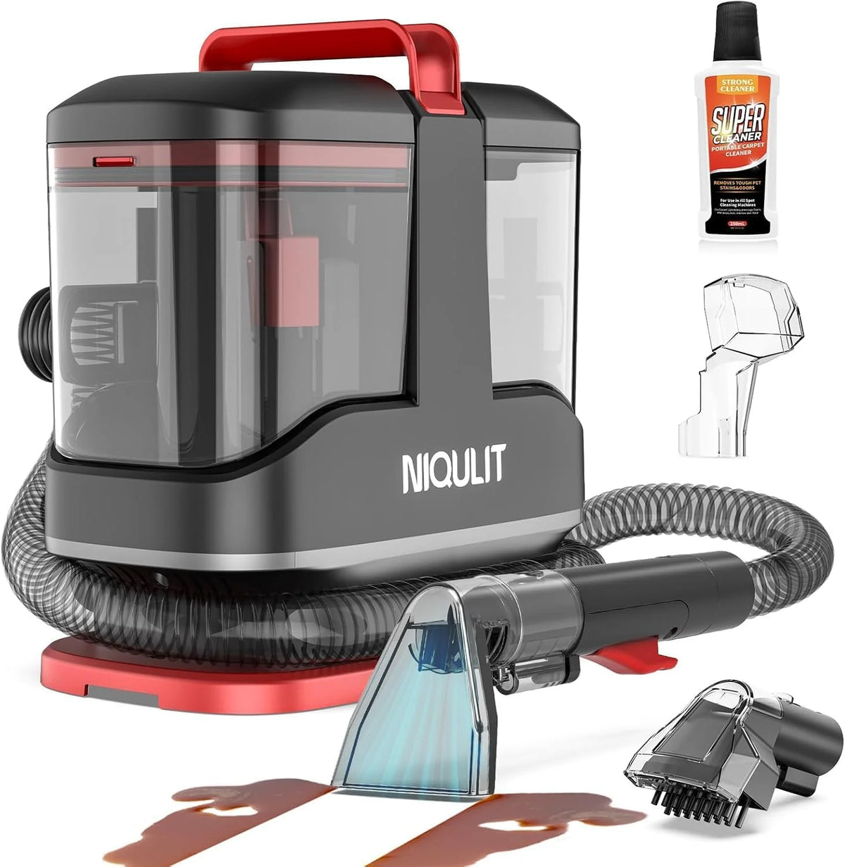 Portable Spot Cleaner Machine for Carpet and Upholstery. 15Kpa Powerful Suction for Pet Stain. Couche & Car. with Dual BrushHeads & Self-Cleaning System. Spot Cleaner for Area Rug. Stair and Furniture