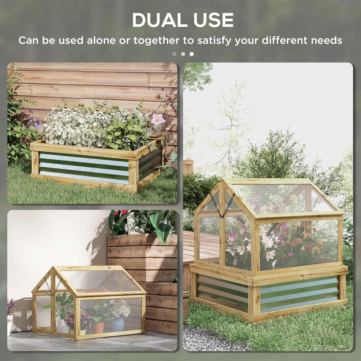 Raised Garden Bed with Polycarbonate Greenhouse. Wooden Cold Frame Greenhouse. Garden Flower Planter Protection. Peak Roof. 35.5 x 31.5 x 36. Natural