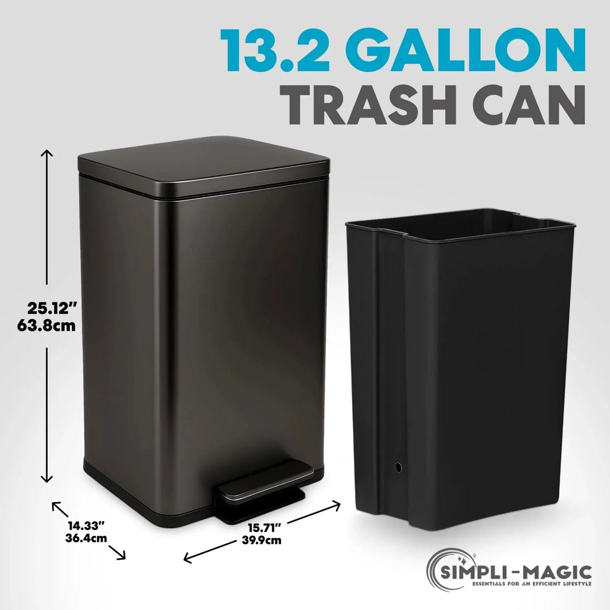 13.2 Gallon Step Trash Can. Hands-Free Kitchen Garbage Bin with Odor Control