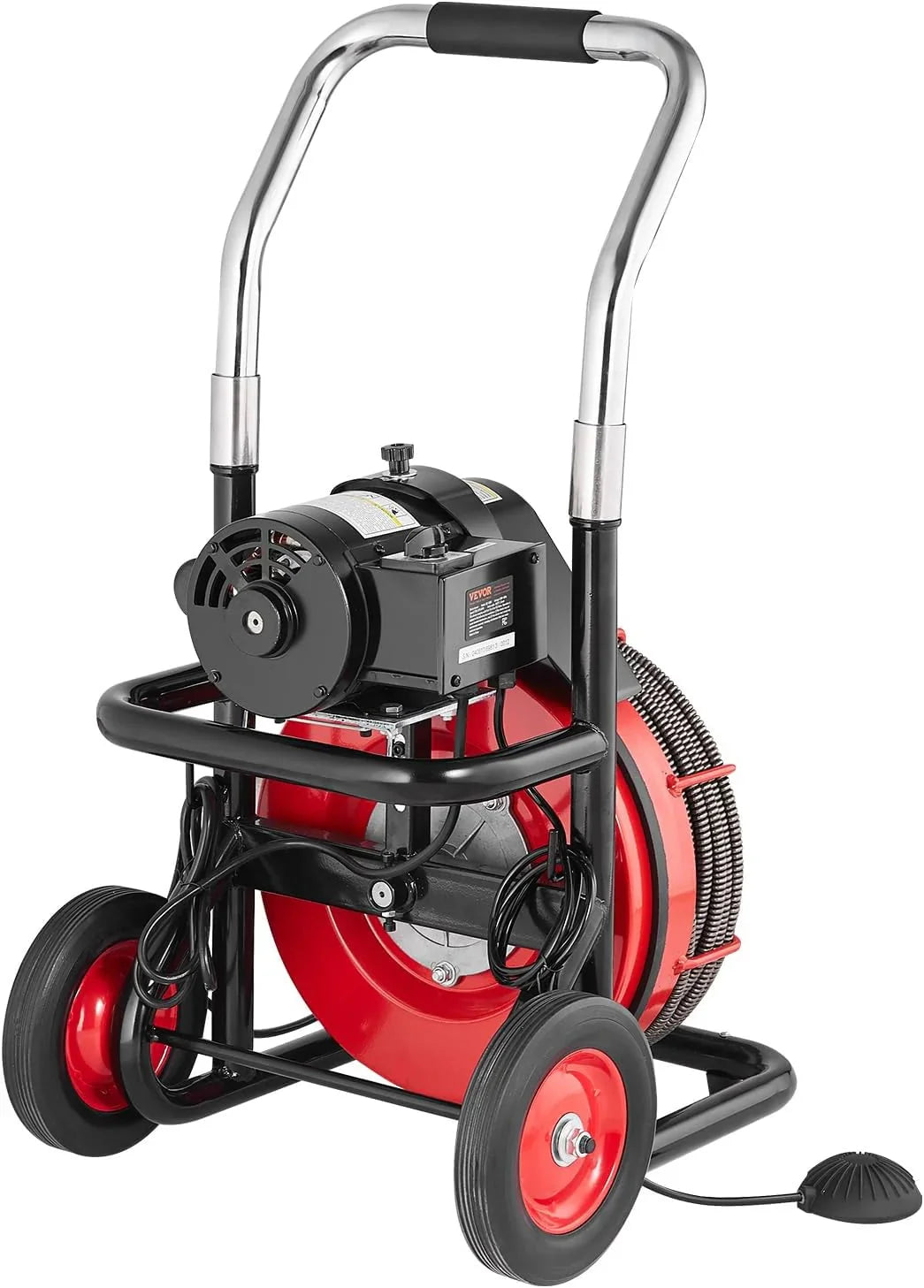 550W Drain Cleaning Machine. 100-Ft. x 1/2-Inch Sewer Snake Auger with 8 Cutters. Wheels and Foot Switch. for 2-4-Inch Pipes
